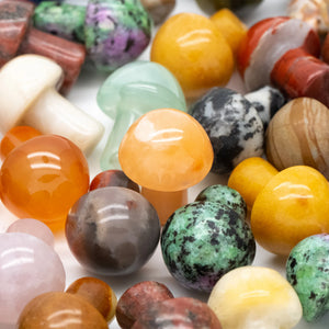 10pcs Gemstone Mushroom Carving Figurines 20mm Mix Material