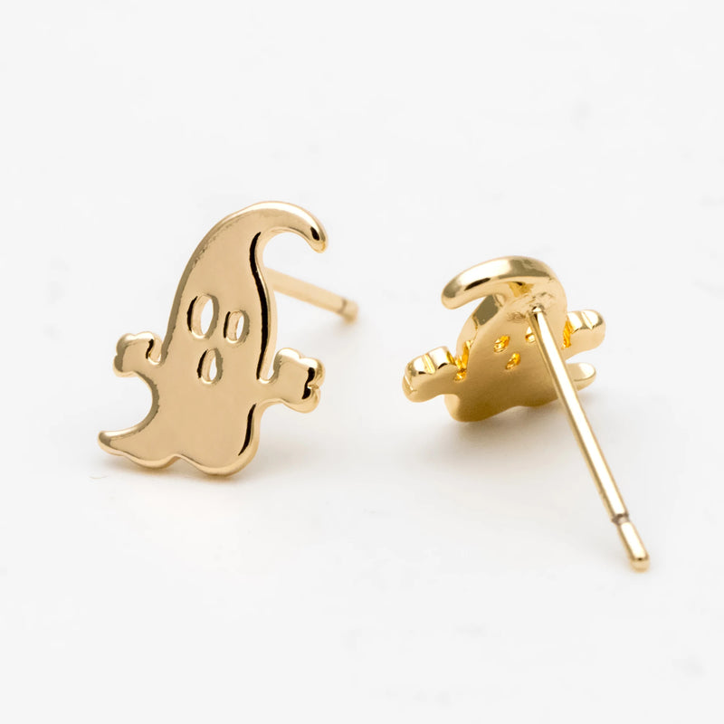 10pcs Ghost Ear Posts 10x8mm, Plated Brass Stud Earrings