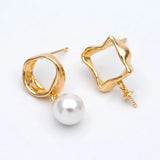 10pcs Asymmetry Circle Square Earring Posts, Geometric Shape Earring (#GB-2941)