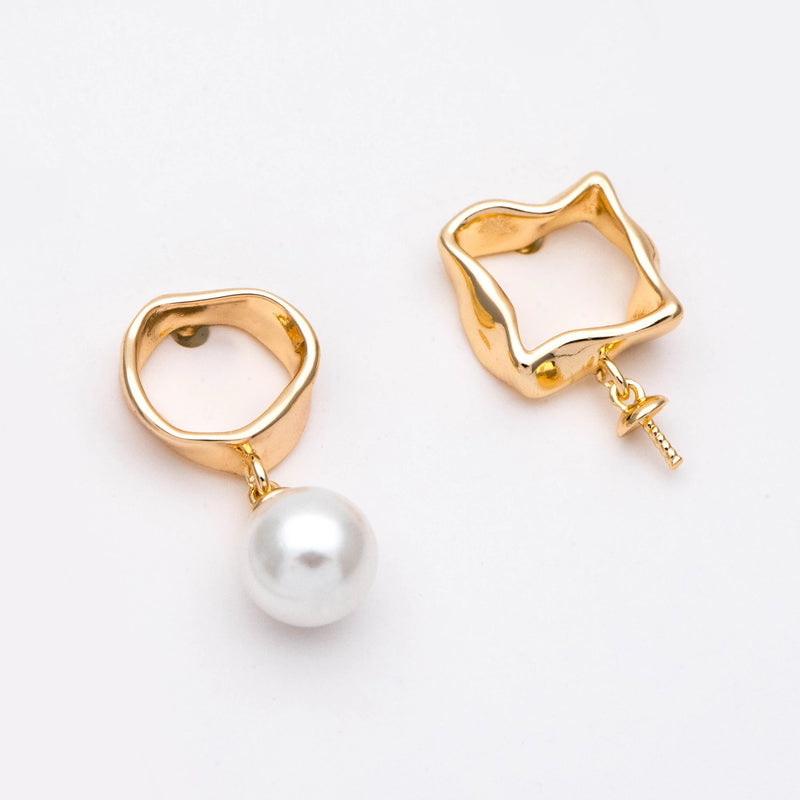 10pcs Asymmetry Circle Square Earring Posts, Geometric Shape Earring (#GB-2941)