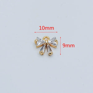 10pcs CZ Paved Plated Brass Bow Knot Charms for Jewelry Making