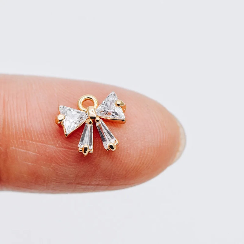 10pcs CZ Paved Plated Brass Bow Knot Charms for Jewelry Making