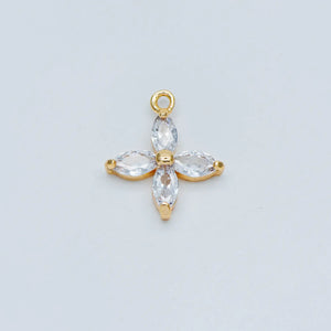 10pcs CZ Flower Charm Pendants 10/14mm, Real Plated Brass