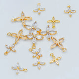 10pcs CZ Flower Charm Pendants 10/14mm, Real Plated Brass