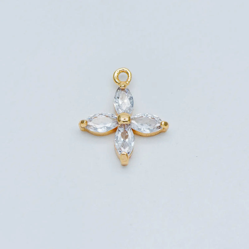 10pcs CZ Flower Charm Pendants 10/14mm, Real Plated Brass