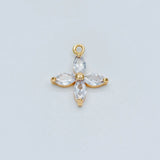 10pcs CZ Flower Charm Pendants 10/14mm, Real Plated Brass