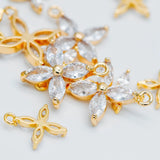 10pcs CZ Flower Charm Pendants 10/14mm, Real Plated Brass