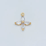 10pcs CZ Flower Charm Pendants 10/14mm, Real Plated Brass