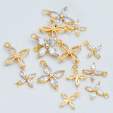 10pcs CZ Flower Charm Pendants 10/14mm, Real Plated Brass