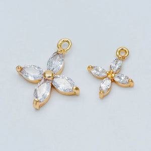 10pcs CZ Flower Charm Pendants 10/14mm, Real Plated Brass