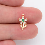 10pcs CZ Flower Charms, 18K Brass Plated, Cubic Zirconia Pendants DIY Jewelry