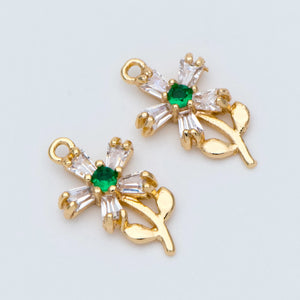 10pcs CZ Flower Charms, 18K Brass Plated, Cubic Zirconia Pendants DIY Jewelry