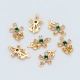 10pcs CZ Flower Charms, 18K Brass Plated, Cubic Zirconia Pendants DIY Jewelry