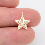 10pcs CZ Paved Moon Star Charms 13x12mm, Real plated Brass