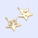 10pcs CZ Paved Moon Star Charms 13x12mm, Real plated Brass
