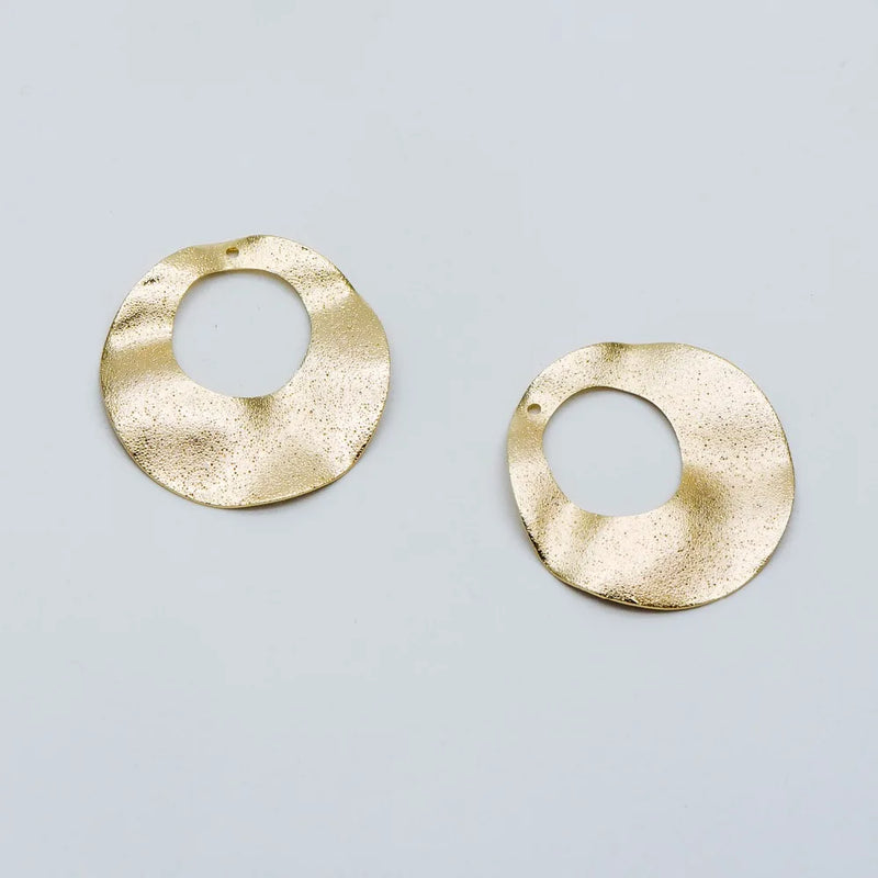 10pcs Circle Disc Pendants 33mm, Plated Brass Round Disk Loop Charms