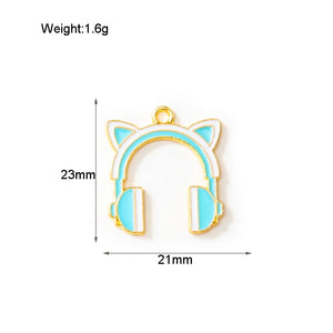 10pcs Cat Earphone Charms Music Pendant for DIY Jewelry Making
