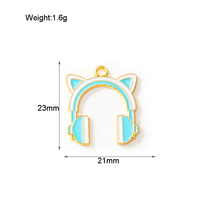 10pcs Cat Earphone Charms Music Pendant for DIY Jewelry Making