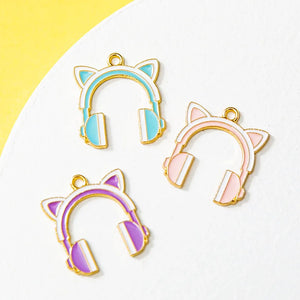 10pcs Cat Earphone Charms Music Pendant for DIY Jewelry Making