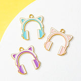 10pcs Cat Earphone Charms Music Pendant for DIY Jewelry Making