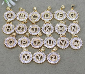 10pcs Metal Copper Cubic Zirconia Alphabet A-Z Letters Pendant Beads