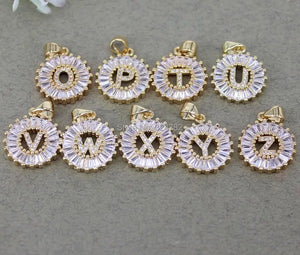 10pcs Metal Copper Cubic Zirconia Alphabet A-Z Letters Pendant Beads