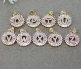 10pcs Metal Copper Cubic Zirconia Alphabet A-Z Letters Pendant Beads