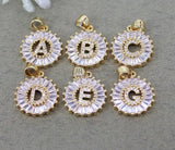 10pcs Metal Copper Cubic Zirconia Alphabet A-Z Letters Pendant Beads