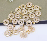 10pcs Metal Copper Cubic Zirconia Alphabet A-Z Letters Pendant Beads