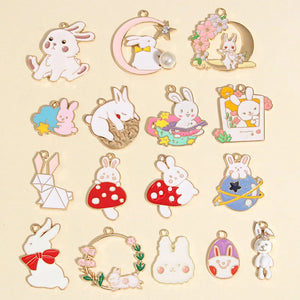 10pcs Mix Cartoon Rabbit Charms Bunny Pendant For DIY Necklaces Jewelry Making