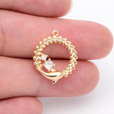 10pcs Dolphin Garland Charm, 19x16mm, CZ paved round circle pendant
