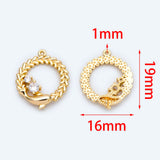 10pcs Dolphin Garland Charm, 19x16mm, CZ paved round circle pendant