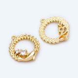 10pcs Dolphin Garland Charm, 19x16mm, CZ paved round circle pendant
