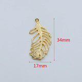 10pcs Filigree Feather Charms, 18K Plated Brass, Lead Nickel, 34x17mm