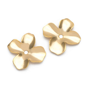 10pcs Flower Charms, Brass Bead Caps, Floral Disc Spacer Beads