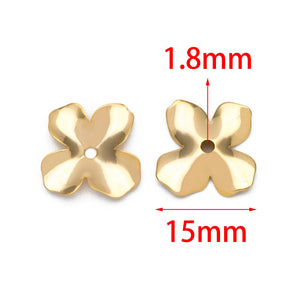 10pcs Flower Charms, Brass Bead Caps, Floral Disc Spacer Beads