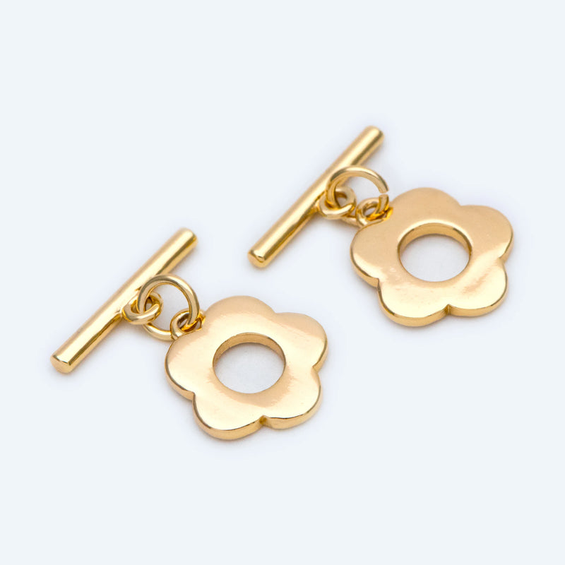 10pcs Flower Toggle Clasp, 18K Plated Jewelry Clasp