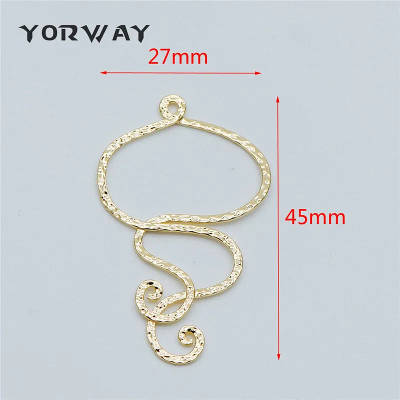 10pcs Hammered Wire Pendants 45x27mm, 18K Plated Brass Charms