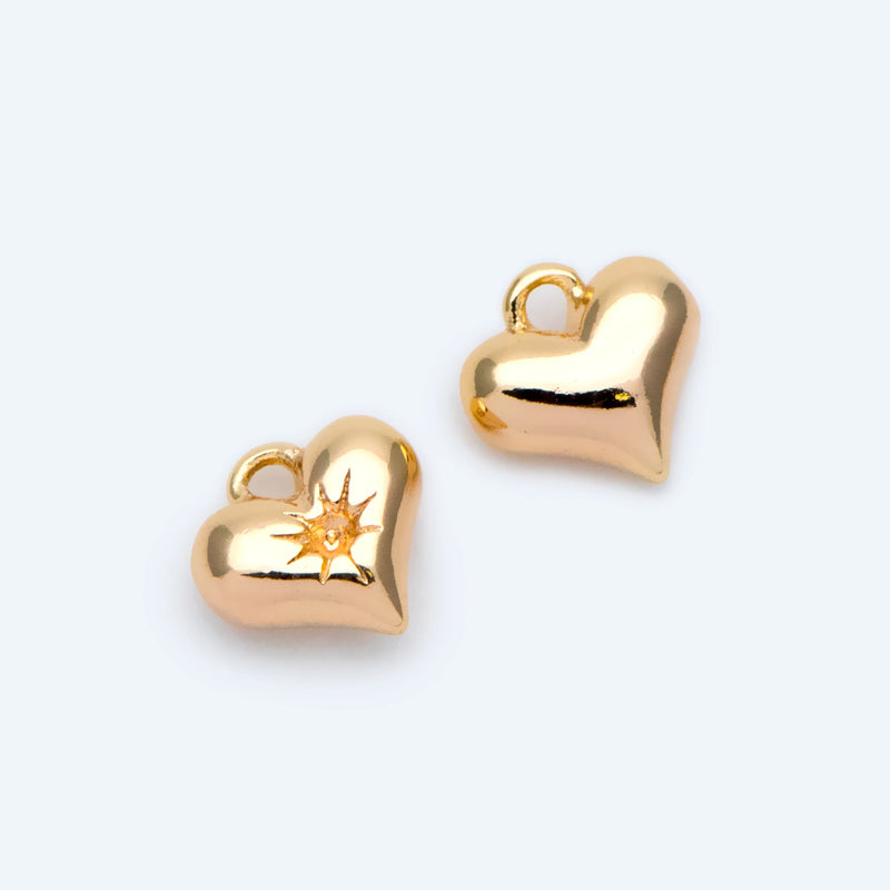 10pcs Heart Charm 7.5x7mm, 18K Brass, Jewelry Supply