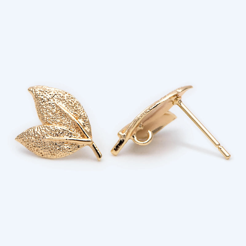 10pcs Leaf Ear Posts 15x11mm Plated Brass Stud Earrings