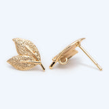 10pcs Leaf Ear Posts 15x11mm Plated Brass Stud Earrings