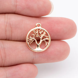 10pcs Life Tree Charm Pendants 18K Plated Brass Not Easily Tarnish