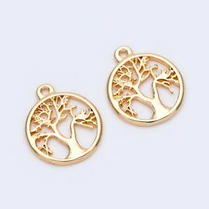 10pcs Life Tree Charm Pendants 18K Plated Brass Not Easily Tarnish
