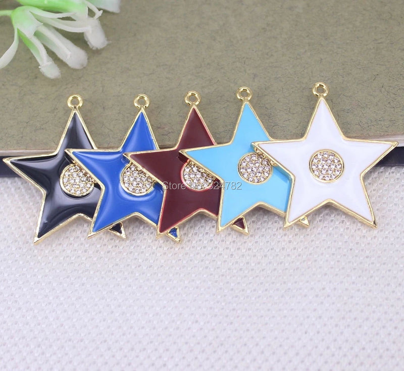 10pcs Copper Enamel Star Pendant with Cubic Zirconia for Jewelry Making