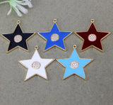 10pcs Copper Enamel Star Pendant with Cubic Zirconia for Jewelry Making