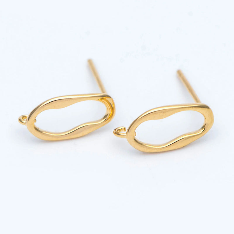 10pcs Oval Ear Posts with Open Loops for DIY Earrings
