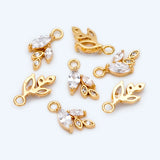 10pcs Plated Brass CZ Paved Leaf Charms, Leaf Pendants, Earring Findings