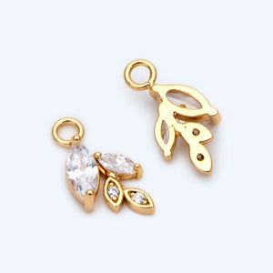 10pcs Plated Brass CZ Paved Leaf Charms, Leaf Pendants, Earring Findings