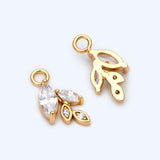 10pcs Plated Brass CZ Paved Leaf Charms, Leaf Pendants, Earring Findings