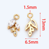 10pcs Plated Brass CZ Paved Leaf Charms, Leaf Pendants, Earring Findings
